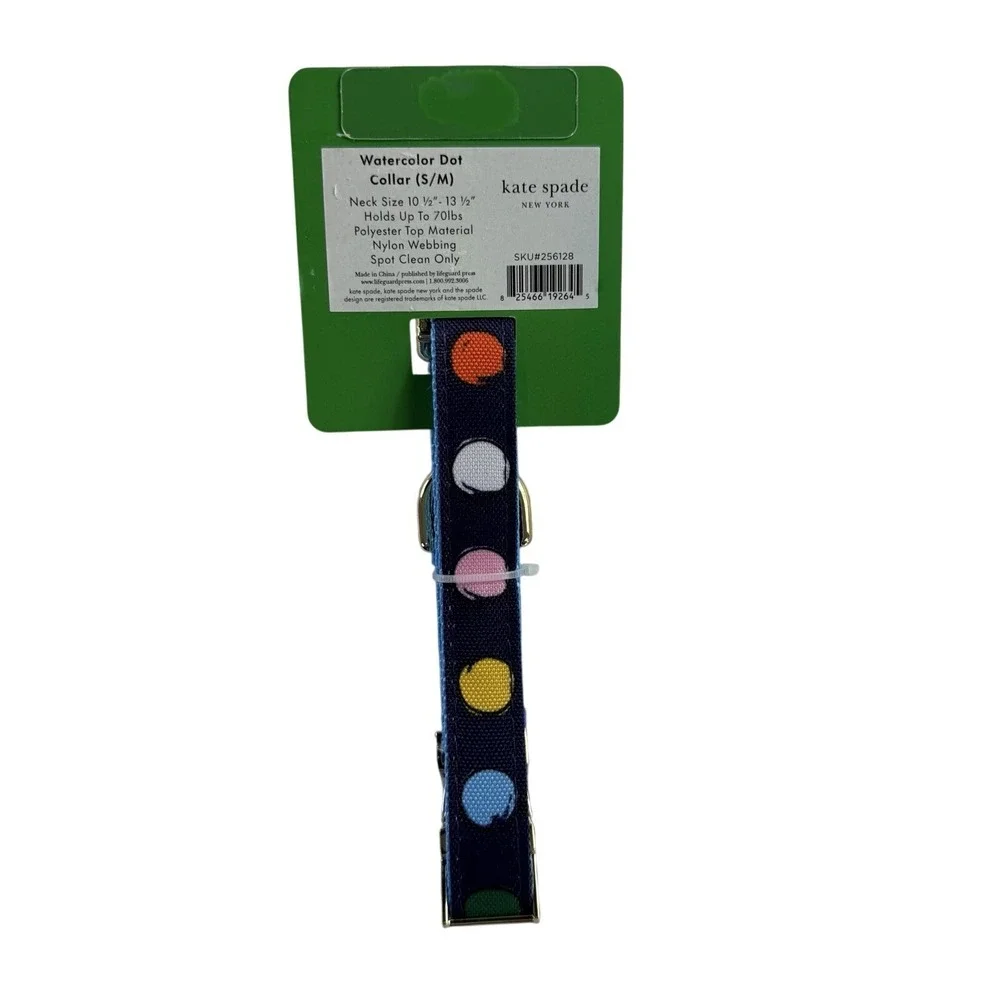 NWT Kate Spade Dog Collar S/M Watercolor Dot Up To 70lbs Gold Tone Hardware